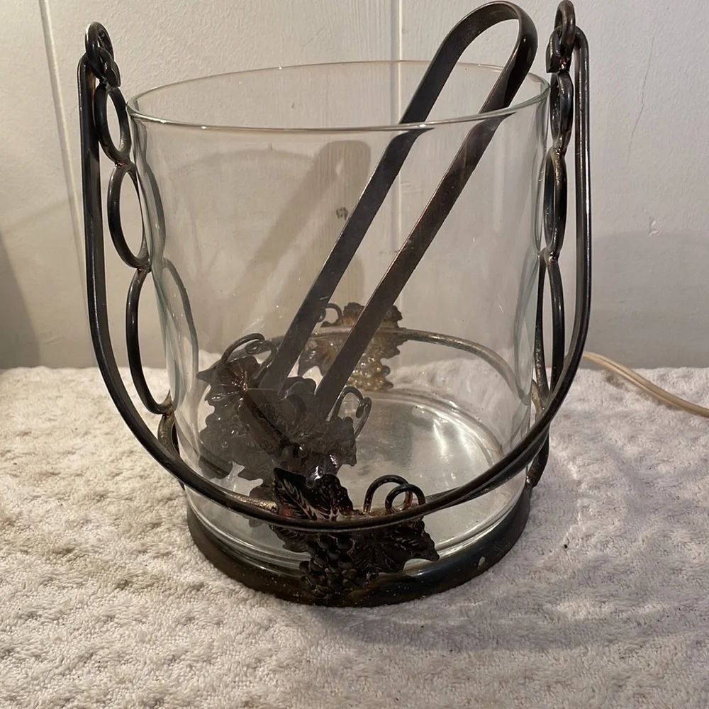 VINTAGE Ice Bucket Studio Silversmith Grape Glass & Silverplate